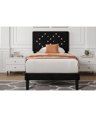 Full Size Velvet Bed Frames with Headboard,Upholstered Platform Bedframe with Wood Slats,Solid and Stable
