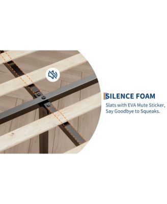 Queen Size Velvet Upholstered Headboard with Wood Slats Solid Stable Platform Bed Frame