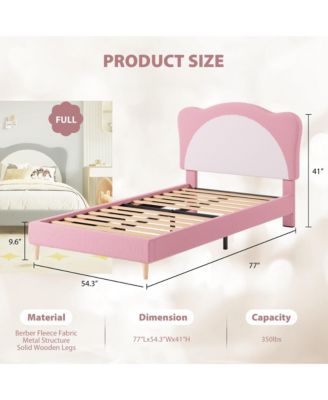 Full Upholstered Velvet Platform Bed Frame with Adjustable Scallop Headboard for Kids