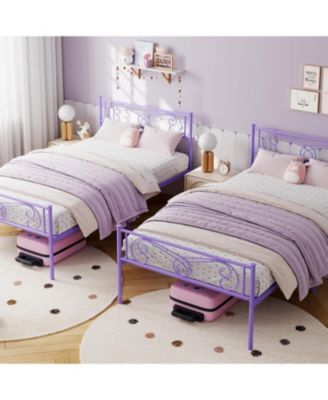 Twin Metal Bed Frame for Kids &acirc;€“ Platform with Headboard & Footboard, Heavy Duty Slats,No Box Spring, Noise-Free,Purple