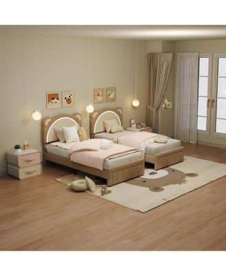 Twin Size Velvet Upholstered Platform Bed Frame with Adjustable Headboard, Storage Drawer & Smart LED Light, Wooden Slats, No Box Spring