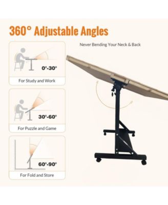34" Adjustable Puzzle Table with 360° Tilt, Storage Drawers & Protective Cover for 1500-Piece Puzzles, Height-Adjustable Mobile Workstation