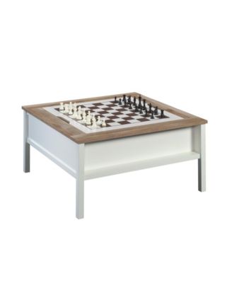 Gaming Coffee Table with Reversible Chess and Checkers Top 38Inch Square Multifunctional Furniture with Hidden Storage Shelf