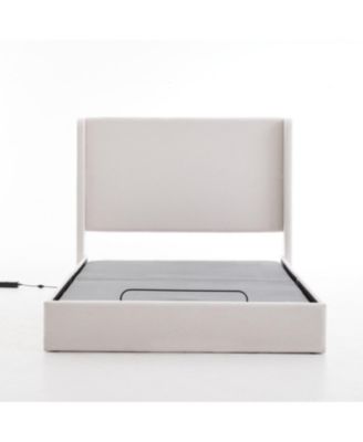 Streamdale Caron Queen Textured Ivory Canvas Chenille Wingback Bed Bundle Set