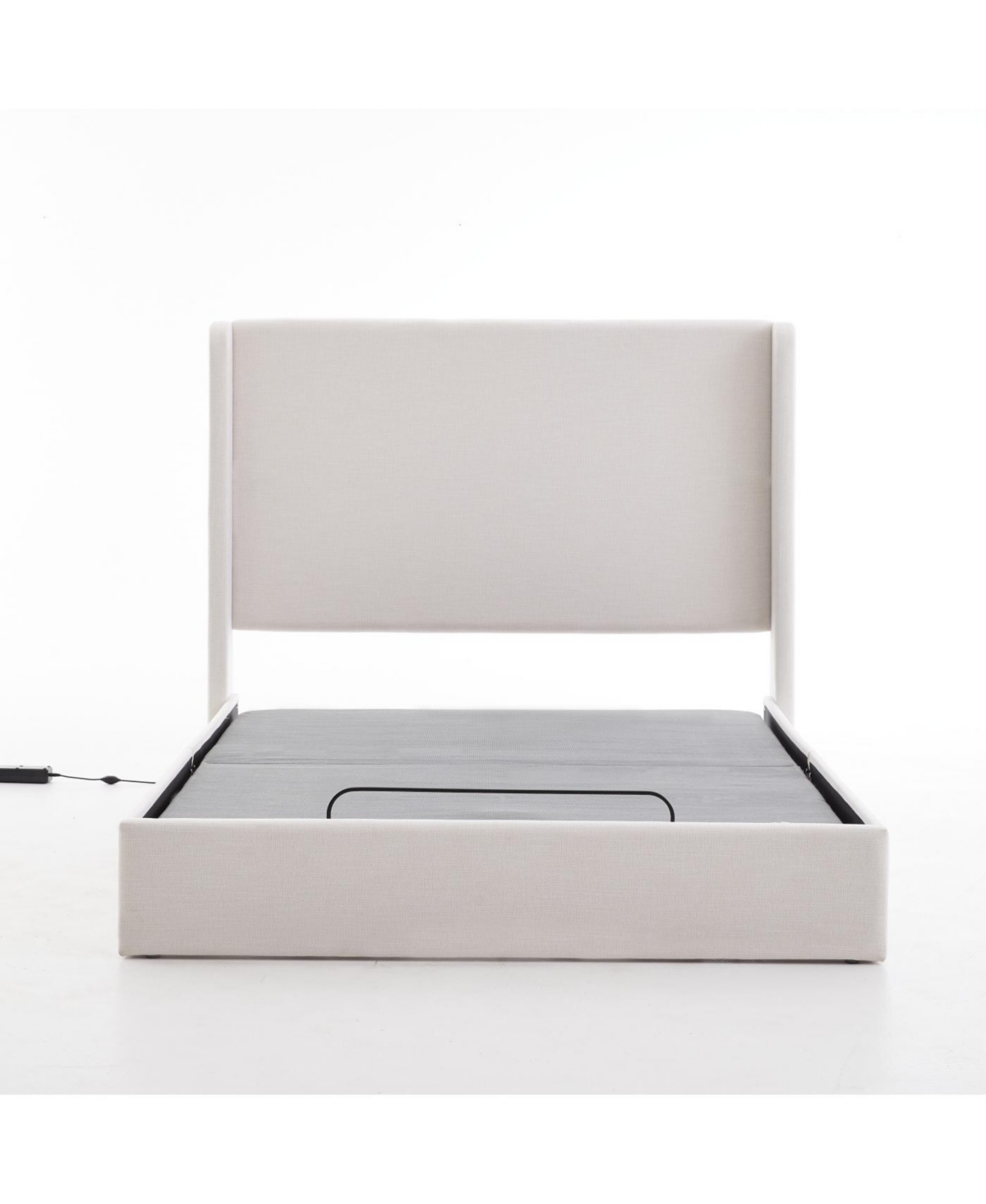 Streamdale Furniture Streamdale Caron Queen Textured Ivory Canvas Chenille Wingback Bed Bundle Set