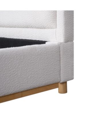 King Size Boucle Upholstered Curved Headboard Bed Frame, White