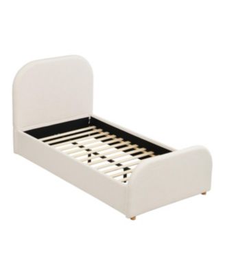 Twin Size Linen Upholstered Curved Headboard Bed Frame, Beige