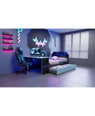 Streamdale Full Size Wood Daybed with Twin Size Trundle, Desk and USB, Cloud Blue