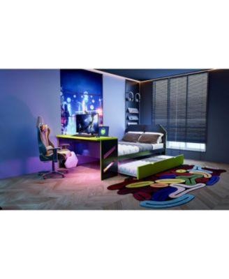 Streamdale Full Size Wood Daybed with Twin Size Trundle, Desk and USB, Cloud Blue