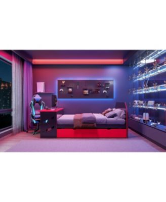 Streamdale Full Size Wood Daybed with Twin Size Trundle, Desk and USB, Cloud Blue