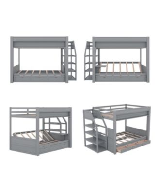 Streamdale Wood Convertible Bunk Bed w/ Storage Stairs & 3 Drawers, Gray