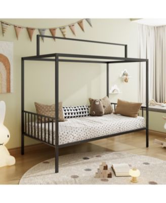 Streamdale Montessori 3-in-1 Convertible Metal Toddler Bed with Canopy, Twin, Black