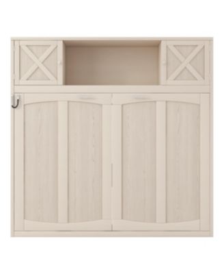 Full Size Murphy Bed with Storage Cabinets, Beige