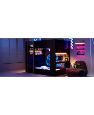 Wood Gaming Bunk Bed with Desk, Storage, LED & Charging Station