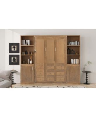 Queen size wooden Murphy Bed with Storage Shelves & Cabinets