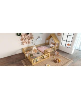 Full Size House Floor Bed with Door