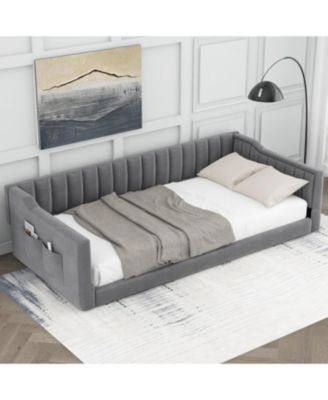Streamdale Twin XL Size Upholstery Daybed and Side Storage pocket,Gray