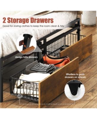 Upholstered Platform Bed Frame with Storage, USB Ports, Headboard