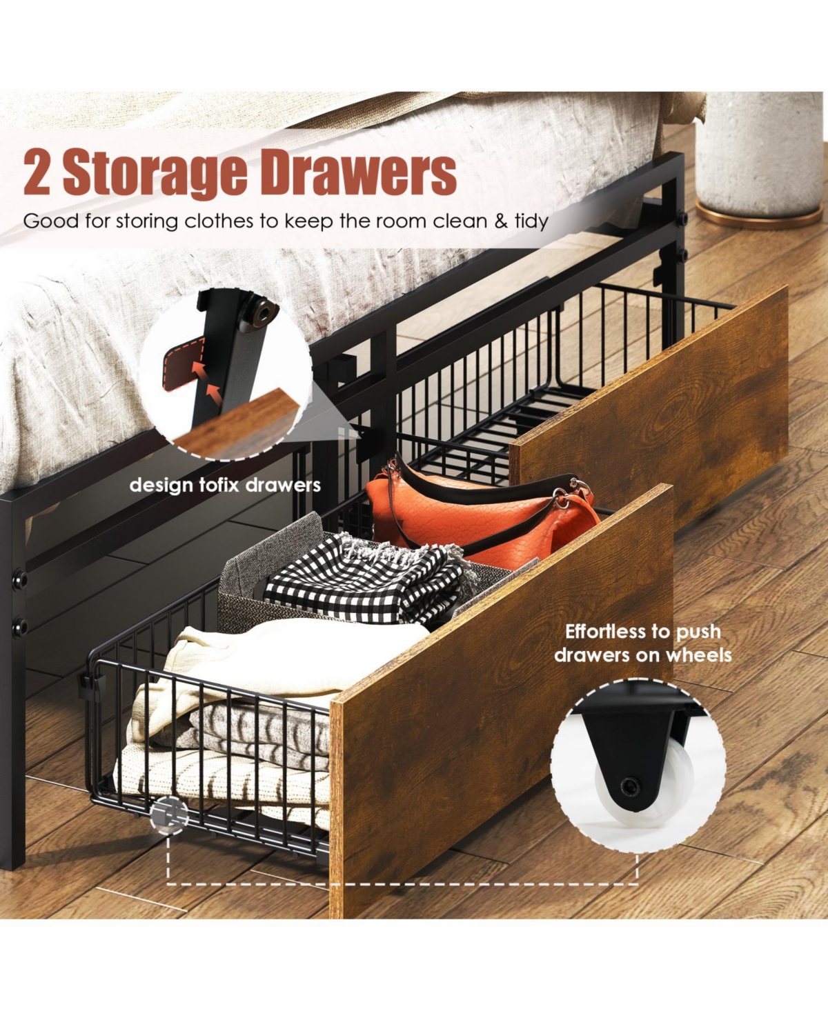 Streamdale Queen-Size Upholstered Platform Bed Frame with Storage, Usb Ports, Headboard, Brown