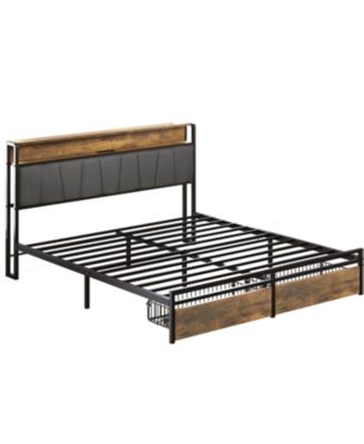 Upholstered Platform Bed Frame with Storage, USB Ports, Headboard