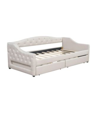 Upholstered Twin XL Size Daybed with LED Belt and 2 Drawers