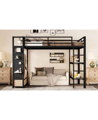 Streamdale Metal Loft Bed with Wardrobe and Shelves, Black