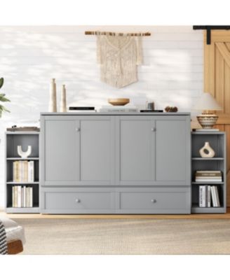 Streamdale Queen size Murphy bed with storage drawers and shelves. Light gray