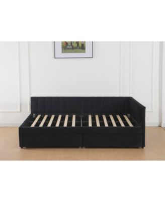 Upholstered Daybed with Storage Drawers & L-Shaped Headboard