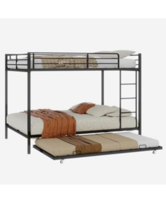 Durable Square Tube Iron Bunk Bed with Safety Rails - Queen Size