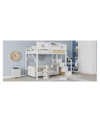 Metal Full Loft Bed with Stairs Wardrobe