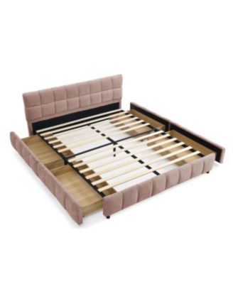 Queen Size Chenille Upholstered Bed with Storage Drawer
