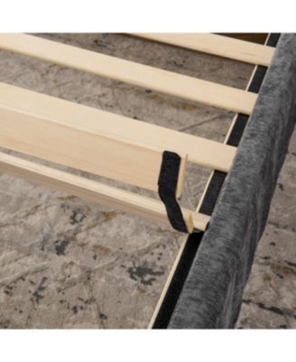 Queen Size Chenille Upholstered Bed Frame with Pleated Design - Dark Grey