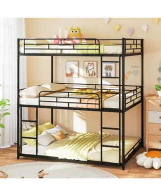Full Over Full Over Full Metal Bed Frame Heavy-Duty Triple Bunk Bed w/Dual Ladders