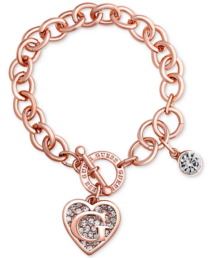 GUESS Rose Gold-Tone Link Charm Bracelet & Reviews - Bracelets - Jewelry & Watches Macy's