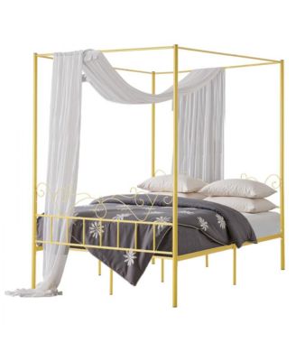 Metal Canopy Bed Frame with Headboard and Four Poster Style