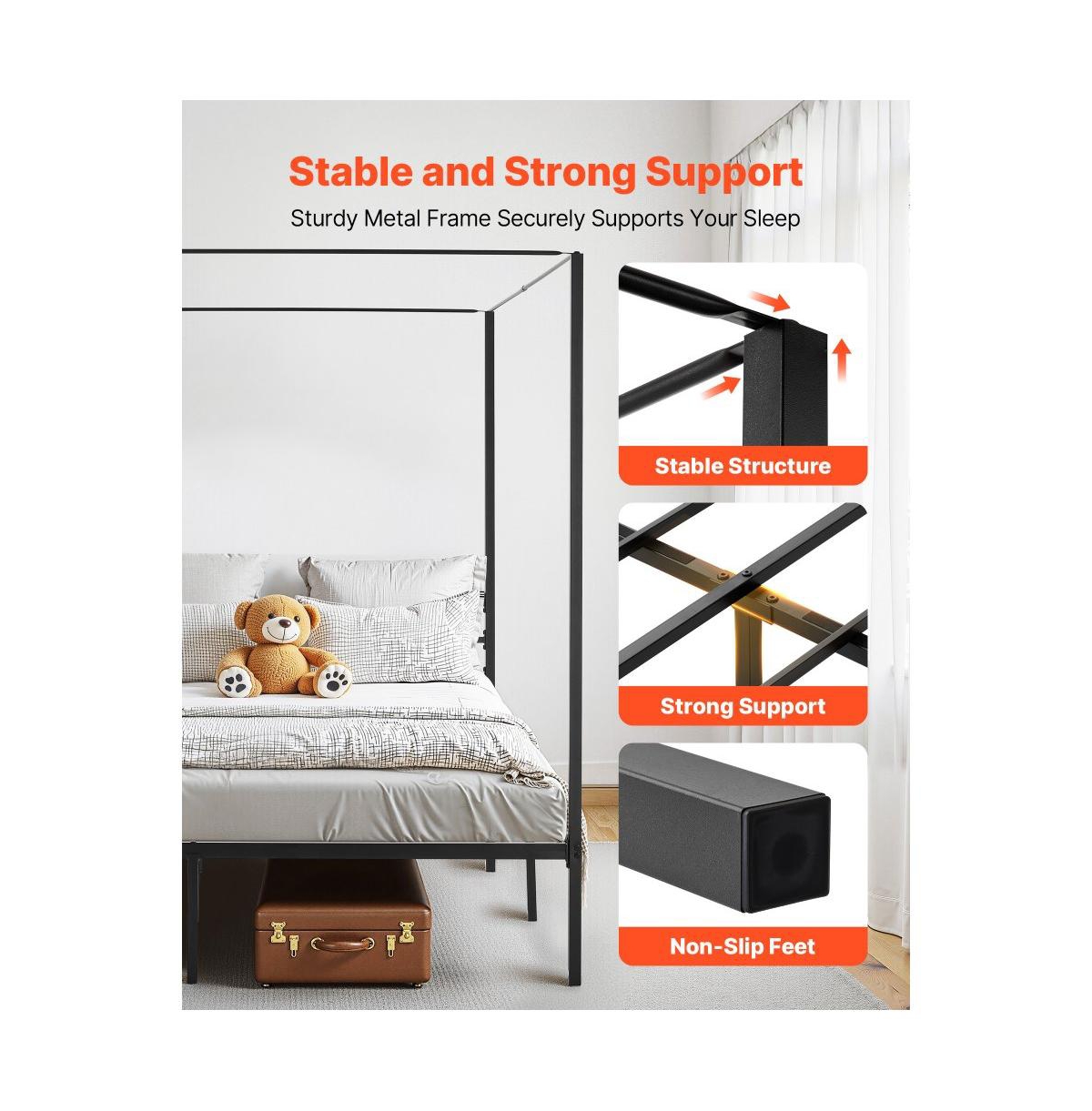 Slickblue Four Poster Metal Canopy Bed Frame for Modern Bedroom