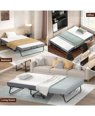 75"x 46" Folding Bed with Mattress, Foldable Guest Rollaway Bed with Cover and Sturdy Metal Frame
