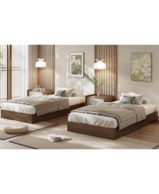 Twin XL Solid Wood Platform Bed, Floor-Standing, Sturdy Wooden Slats, Minimalist, No Box Spring Needed, Walnut