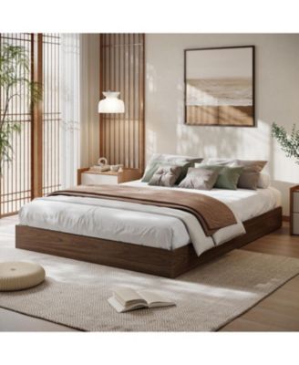 Full Size Wood Platform Bed Frame, No Headboard, Wood Slat Support, No Box Spring Needed, Walnut