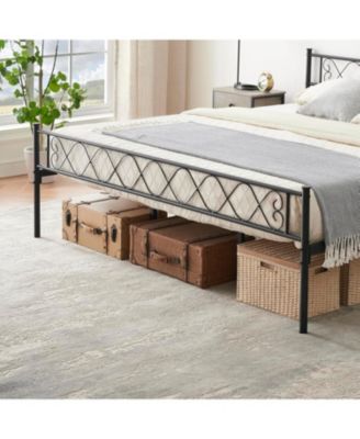 Modern Platform Bed Frame with Headboard Footboard 13.7 Inch Underbed Storage Metal Slats Black