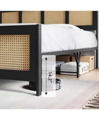 Queen Size Rattan Platform Bed Frame with Headboard, Boho Design, Strong Metal Slat Support, Noise-Free, No Box Spring Needed