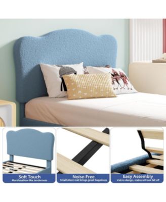 Full Bed Frame Upholstered Platform Adjustable Headboard Wooden Slats No Box Spring Needed Light Blue