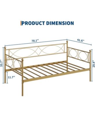 Twin Size Daybed Metal Frame with Trundle Heavy Duty Slats Mattress Foundation Platform Sofa Lockable Casters