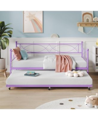 Twin Daybed with Trundle Metal Daybed and Trundle Set Sofa Bed Steel Slat Multifunctional Bedroom