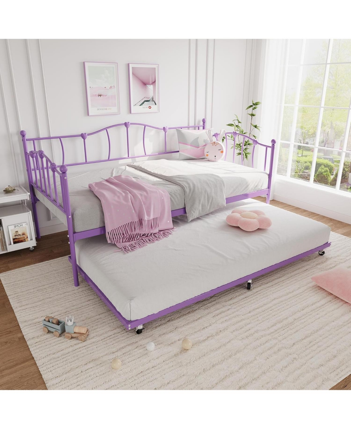 gaomon Metal Twin Daybed with Trundle Pullout Trundle Headboard Sofa Bed