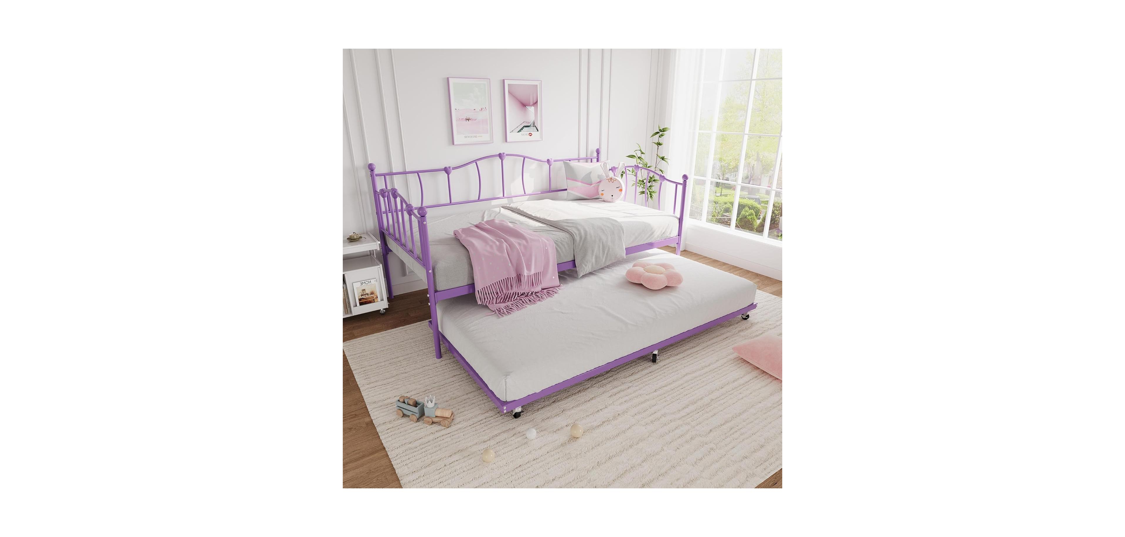 gaomon Metal Twin Daybed with Trundle Pullout Trundle Headboard Sofa Bed