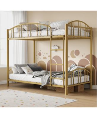 Metal Bunk Bed Twin Over Twin Heavy Duty Bunkbeds Arched Guardrail Safety Ladder Space-Saving Modern Gold