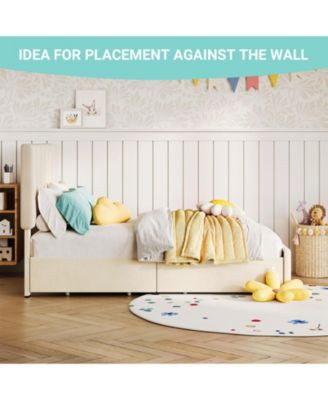 Twin Size Bed Frame with Adjustable Headboard and 2 Storage Drawers