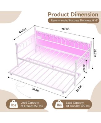 + Twin + Wood/Metal (or specify actual material) + Charging Station & LED Lights + Daybed with Trundle