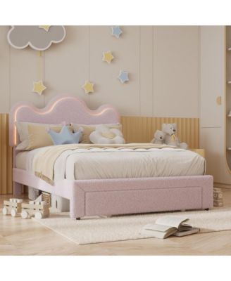 Full Bed Frames Lamb Velvet Twin Beds Cute Platform Bed Frame for Girls, Boys,Sturdy Platform Bed